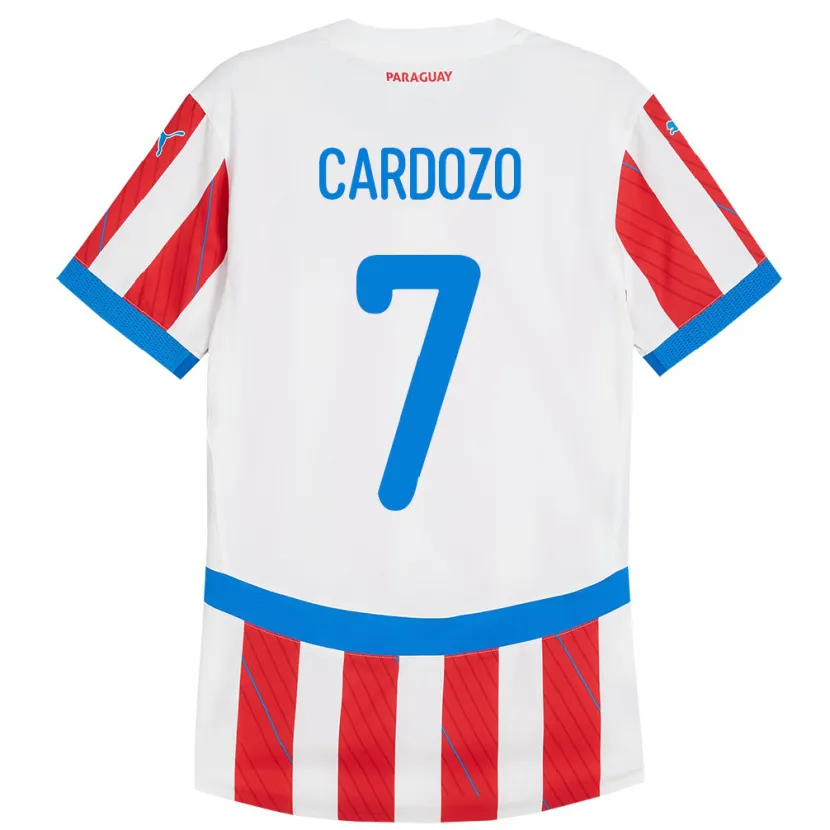 Danxen Enfant Maillot Paraguay Fernando Cardozo #7 Blanc Rouge Tenues Domicile 24-26 T-Shirt