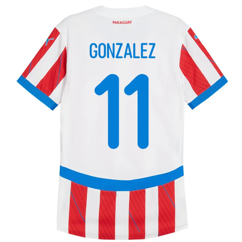 Danxen Enfant Maillot Paraguay Enso González #11 Blanc Rouge Tenues Domicile 24-26 T-Shirt