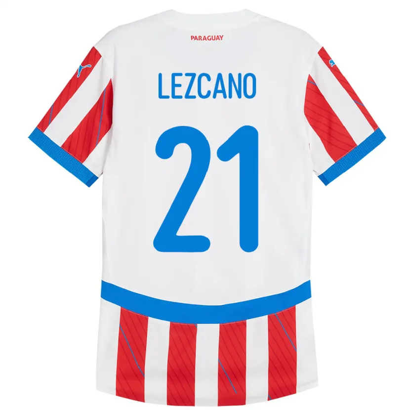 Danxen Enfant Maillot Paraguay Rubén Lezcano #21 Blanc Rouge Tenues Domicile 24-26 T-Shirt