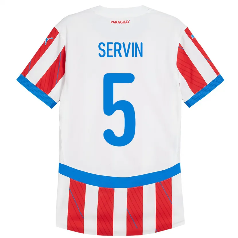Danxen Enfant Maillot Paraguay Thiago Servín #5 Blanc Rouge Tenues Domicile 24-26 T-Shirt