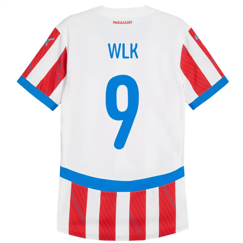 Danxen Enfant Maillot Paraguay Allan Wlk #9 Blanc Rouge Tenues Domicile 24-26 T-Shirt