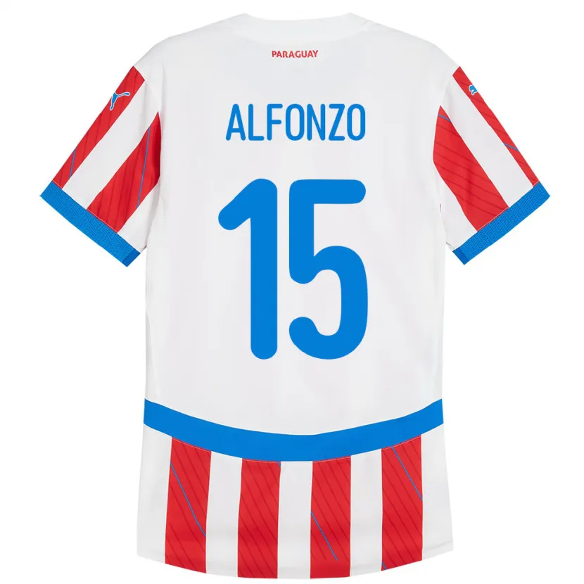Danxen Enfant Maillot Paraguay Axel Alfonzo #15 Blanc Rouge Tenues Domicile 24-26 T-Shirt