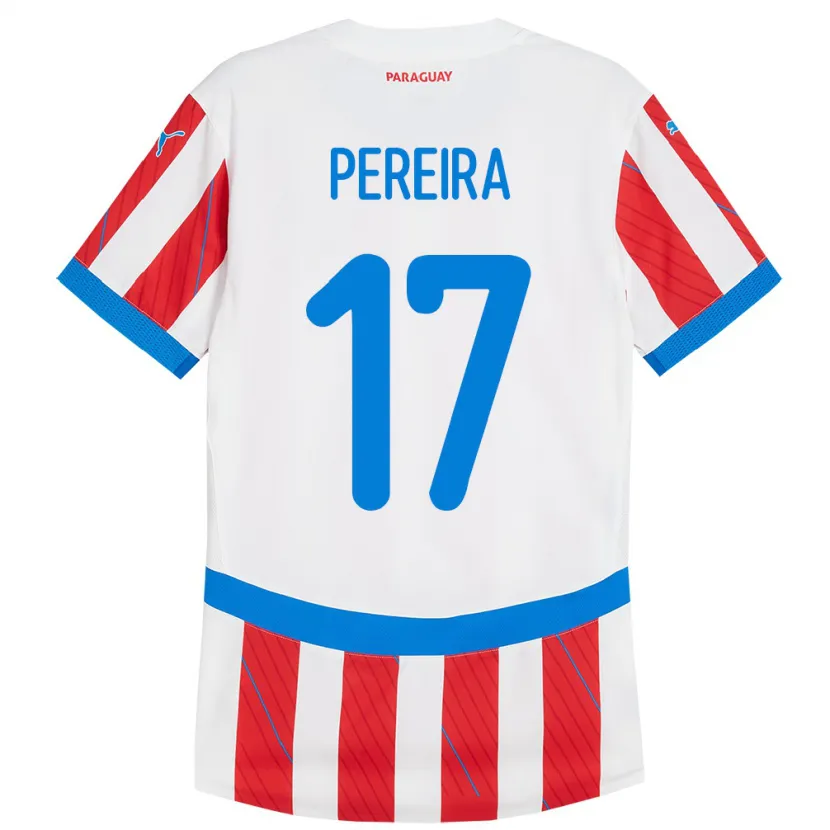 Danxen Enfant Maillot Paraguay Kevin Pereira #17 Blanc Rouge Tenues Domicile 24-26 T-Shirt