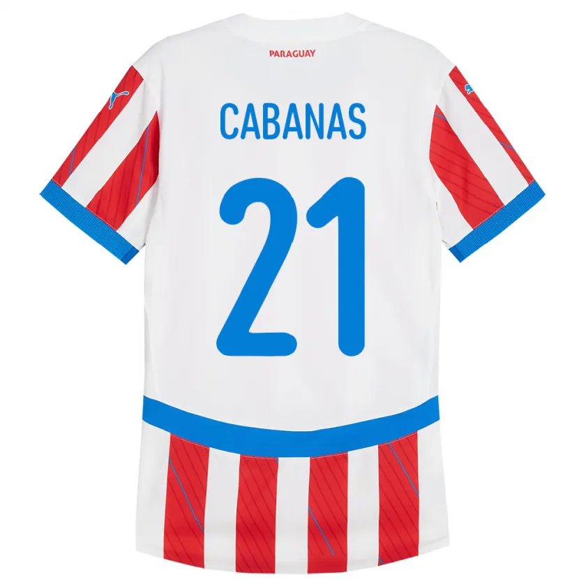 Danxen Enfant Maillot Paraguay Víctor Cabañas #21 Blanc Rouge Tenues Domicile 24-26 T-Shirt