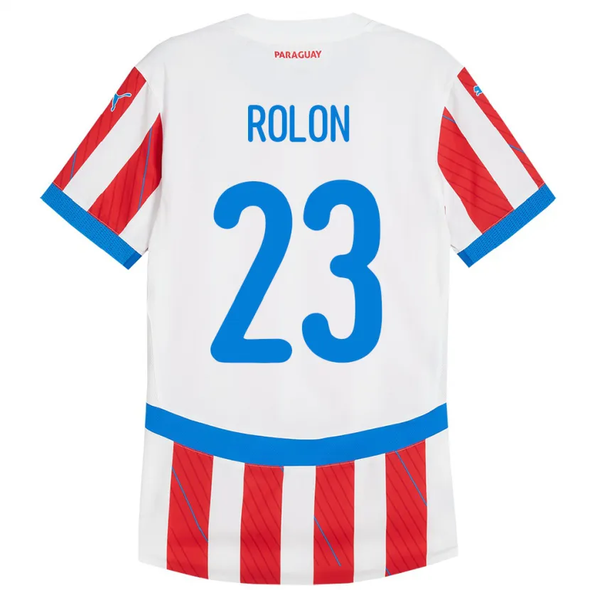 Danxen Enfant Maillot Paraguay Luis Rolón #23 Blanc Rouge Tenues Domicile 24-26 T-Shirt