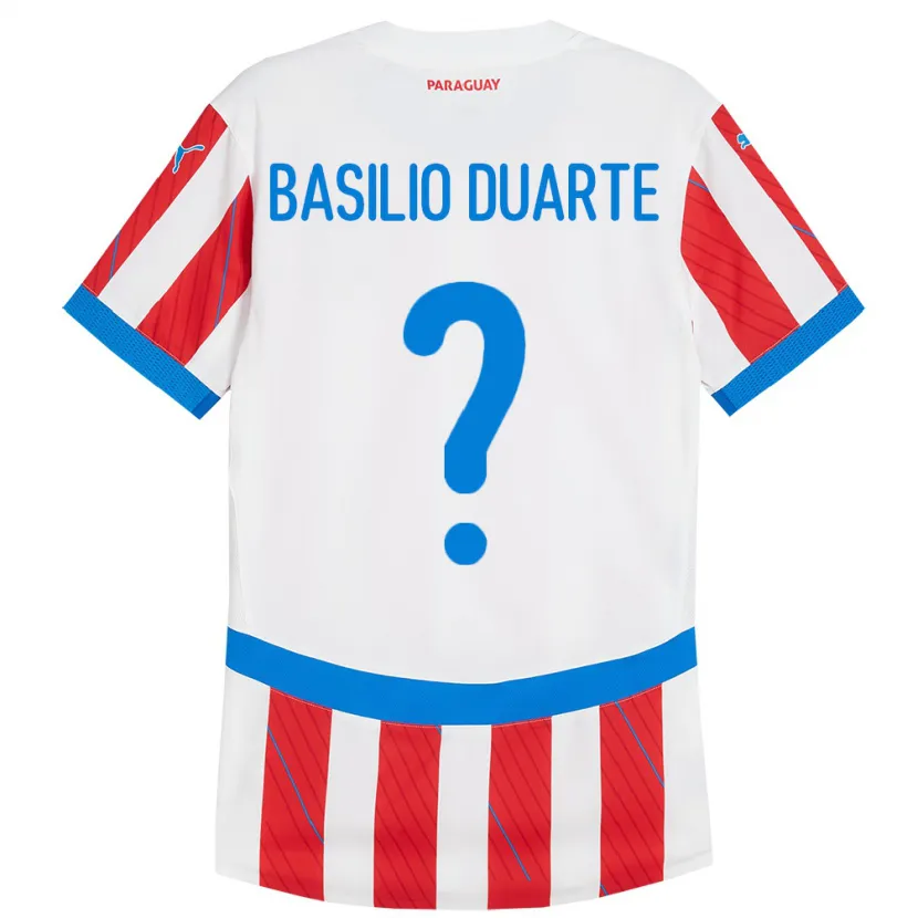 Danxen Enfant Maillot Paraguay Basilio Duarte #0 Blanc Rouge Tenues Domicile 24-26 T-Shirt