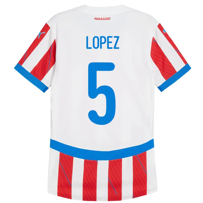 Danxen Enfant Maillot Paraguay Óscar López #5 Blanc Rouge Tenues Domicile 24-26 T-Shirt