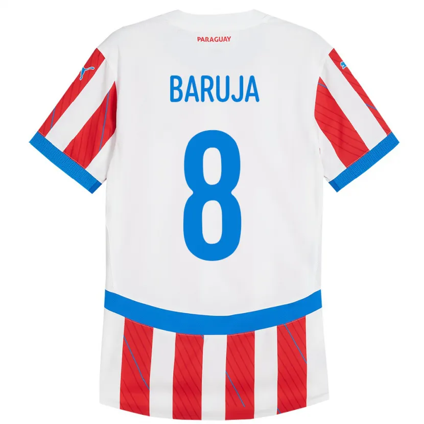 Danxen Enfant Maillot Paraguay Fabrizio Baruja #8 Blanc Rouge Tenues Domicile 24-26 T-Shirt