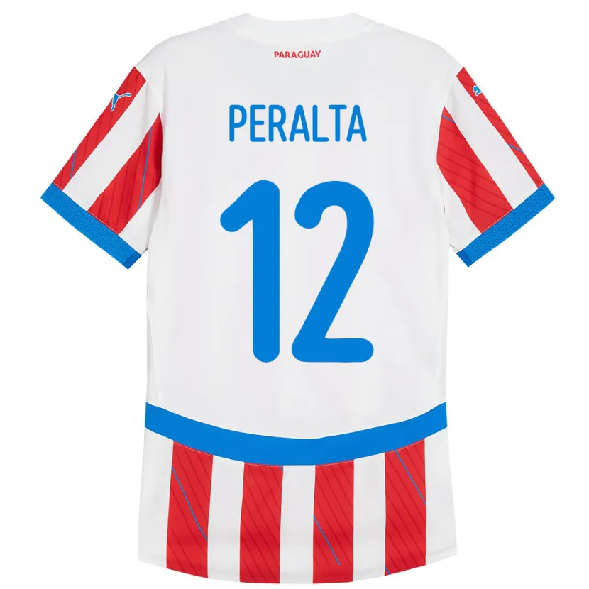 Danxen Enfant Maillot Paraguay Jesús Peralta #12 Blanc Rouge Tenues Domicile 24-26 T-Shirt