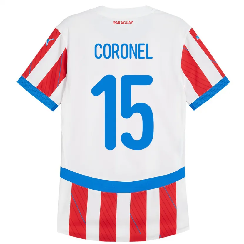 Danxen Enfant Maillot Paraguay Éver Coronel #15 Blanc Rouge Tenues Domicile 24-26 T-Shirt