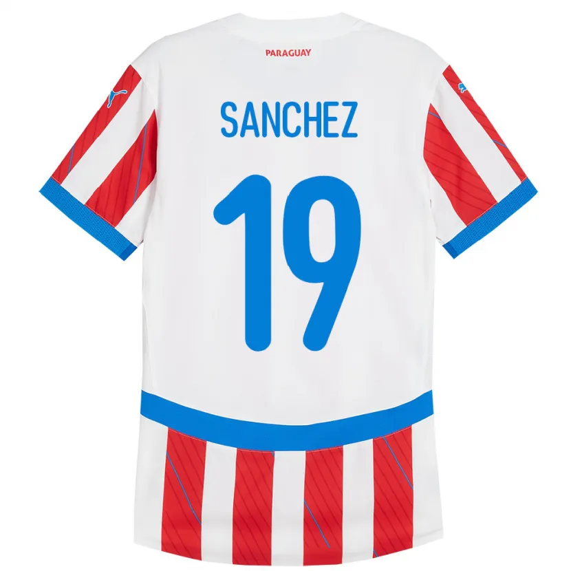 Danxen Enfant Maillot Paraguay Juan Sánchez #19 Blanc Rouge Tenues Domicile 24-26 T-Shirt