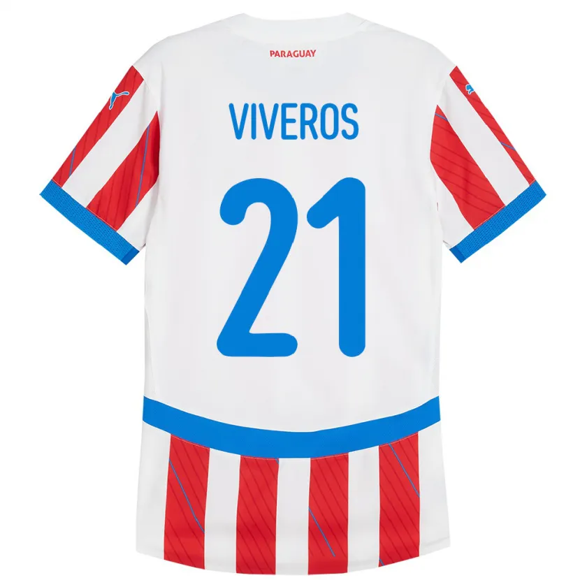 Danxen Enfant Maillot Paraguay Fernando Viveros #21 Blanc Rouge Tenues Domicile 24-26 T-Shirt