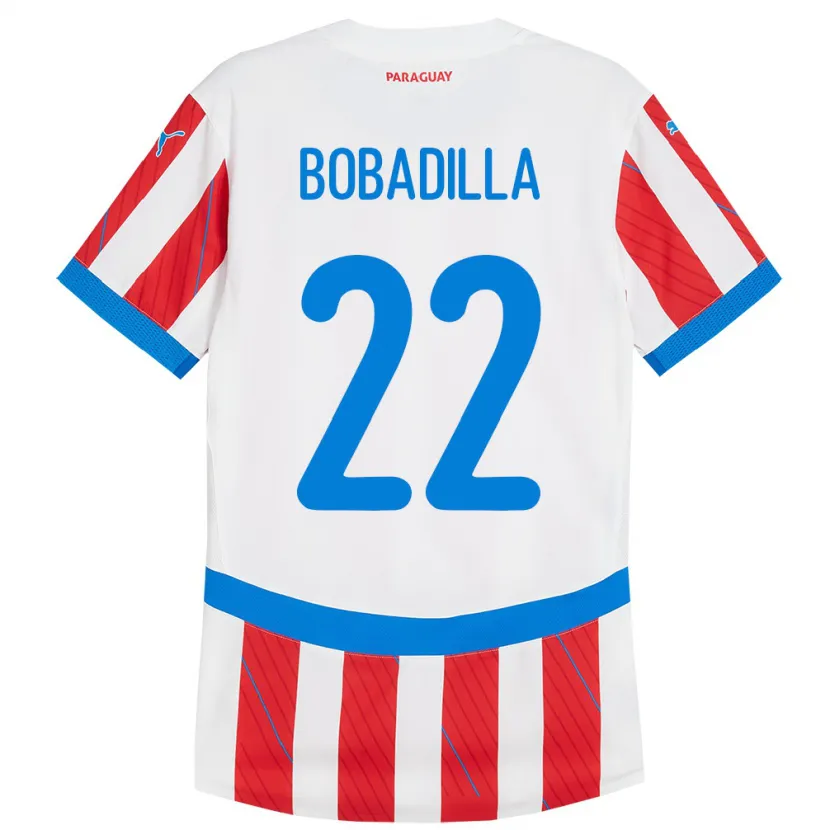 Danxen Enfant Maillot Paraguay Dylan Bobadilla #22 Blanc Rouge Tenues Domicile 24-26 T-Shirt