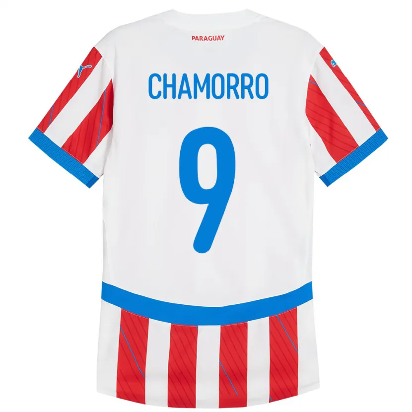 Danxen Enfant Maillot Paraguay Lice Chamorro #9 Blanc Rouge Tenues Domicile 24-26 T-Shirt