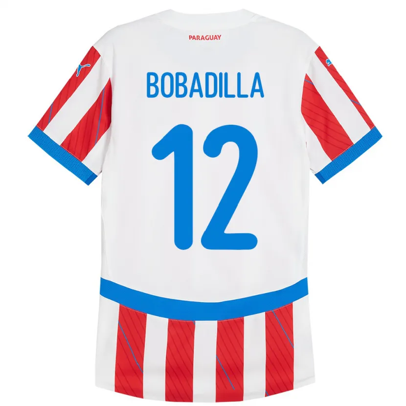 Danxen Enfant Maillot Paraguay Alicia Bobadilla #12 Blanc Rouge Tenues Domicile 24-26 T-Shirt