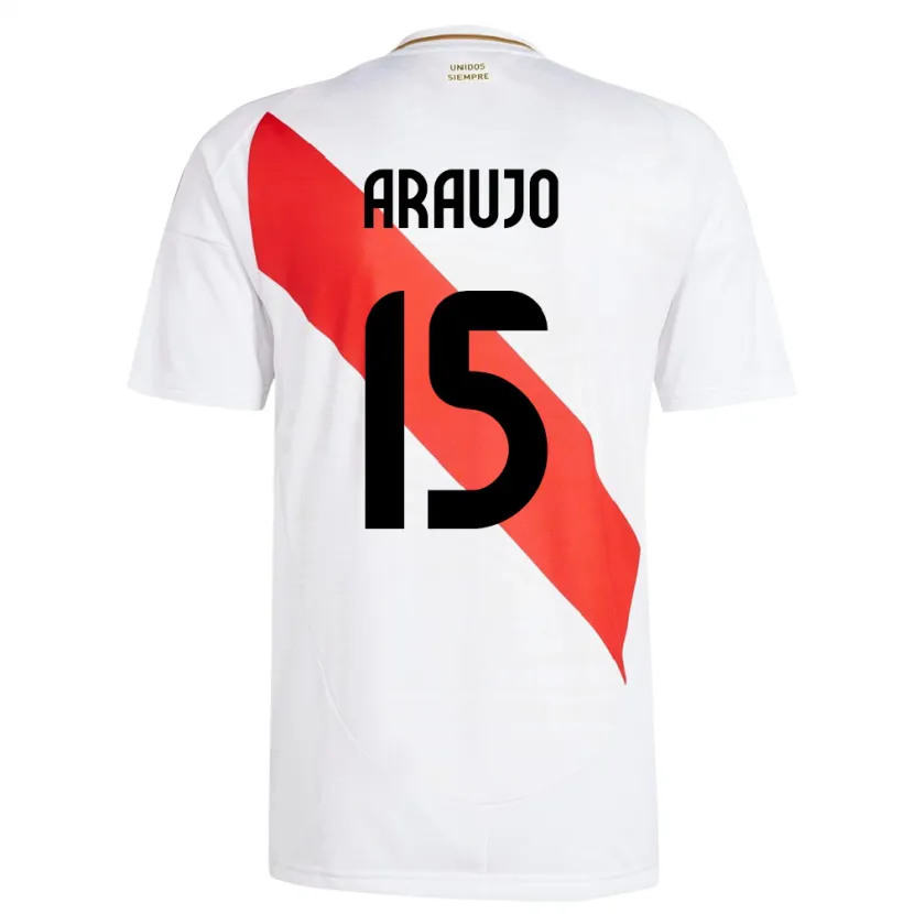 Danxen Enfant Maillot Pérou Miguel Araujo #15 Blanc Tenues Domicile 24-26 T-Shirt