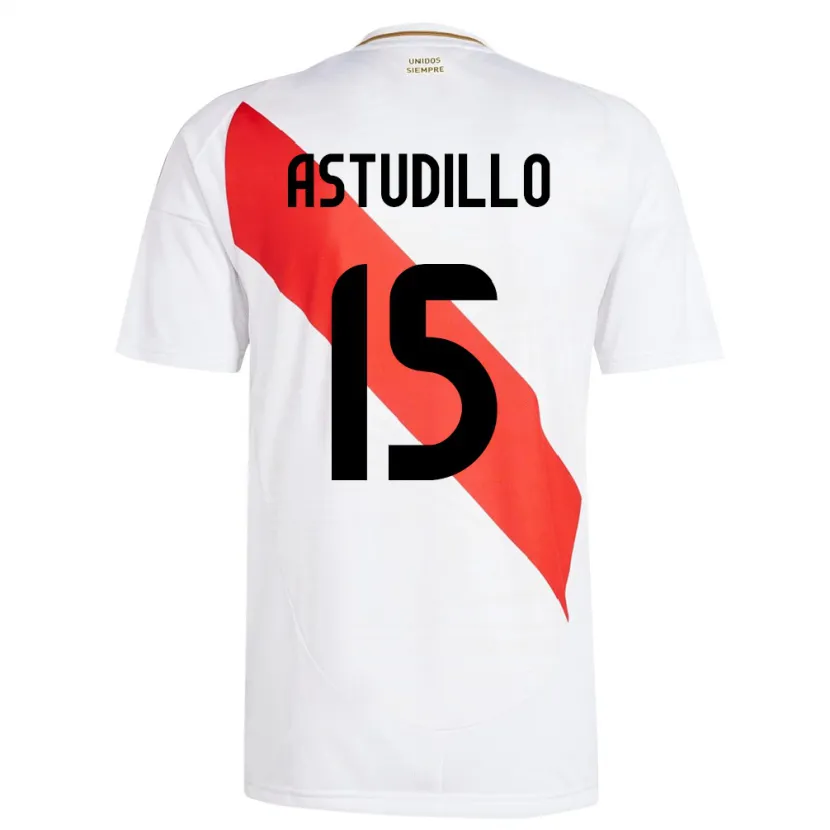 Danxen Enfant Maillot Pérou Julinho Astudillo #15 Blanc Tenues Domicile 24-26 T-Shirt