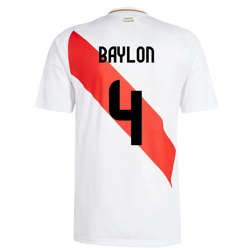 Danxen Enfant Maillot Pérou Luis Baylón #4 Blanc Tenues Domicile 24-26 T-Shirt