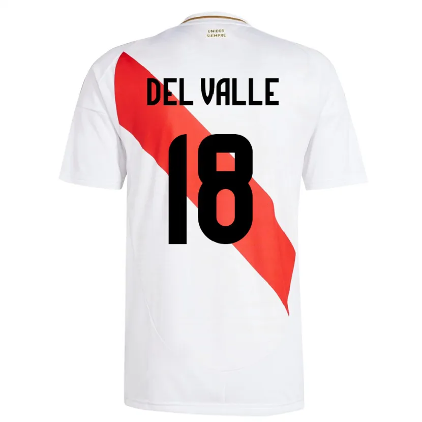 Danxen Enfant Maillot Pérou Yamir Del Valle #18 Blanc Tenues Domicile 24-26 T-Shirt