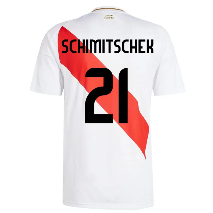Danxen Enfant Maillot Pérou Ian Schimitschek #21 Blanc Tenues Domicile 24-26 T-Shirt