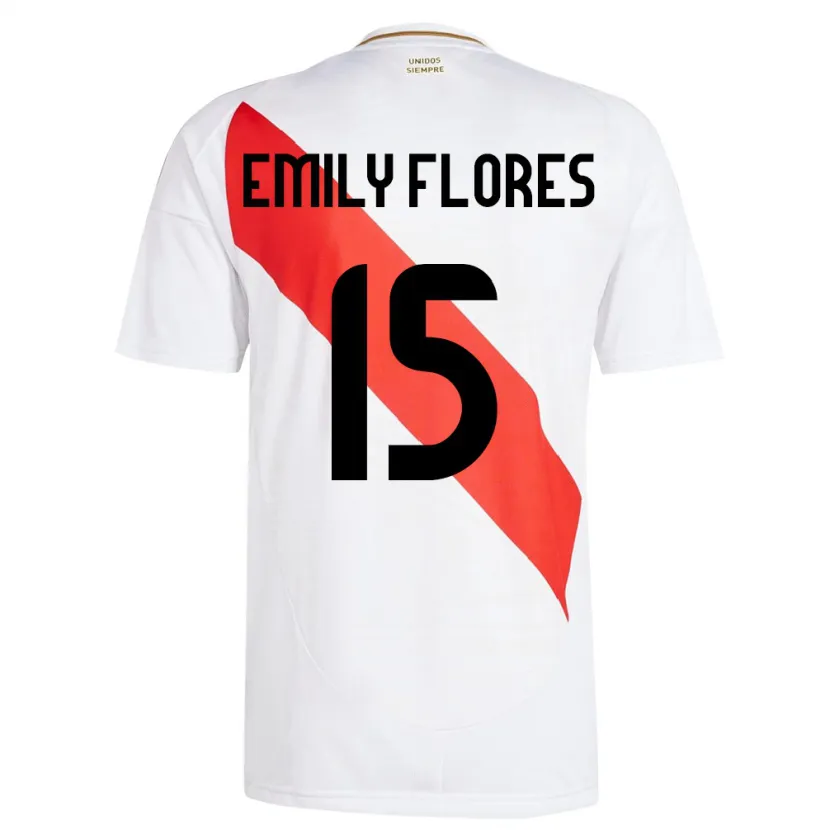 Danxen Enfant Maillot Pérou Emily Flores #15 Blanc Tenues Domicile 24-26 T-Shirt