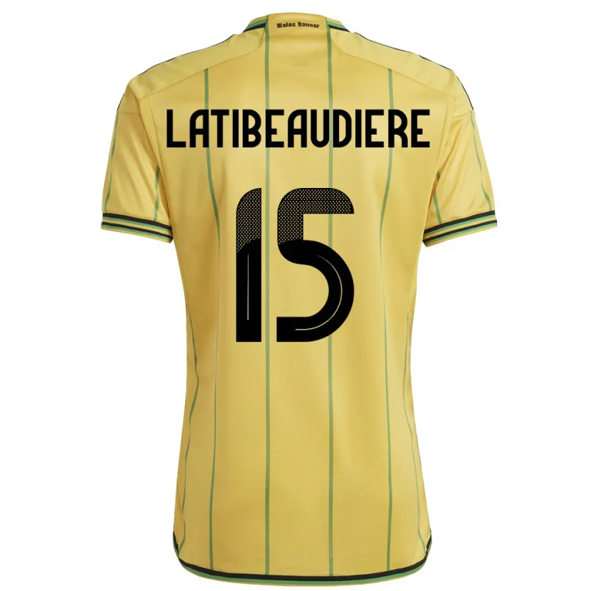 Danxen Enfant Maillot Jamaïque Joel Latibeaudiere #15 Jaune Tenues Domicile 24-26 T-Shirt