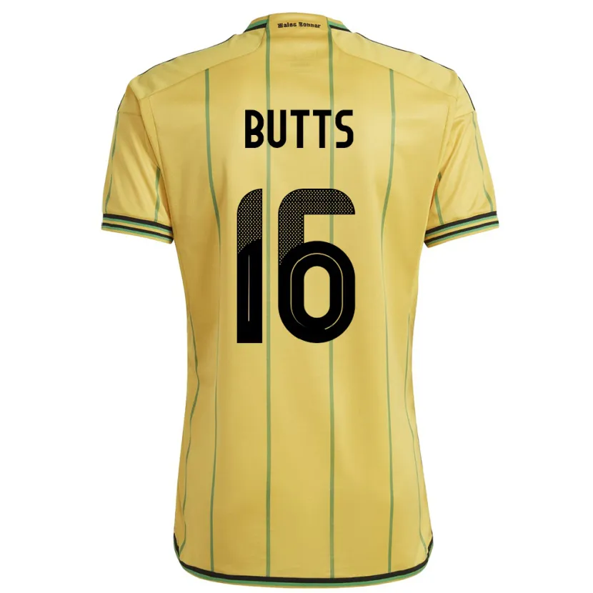 Danxen Enfant Maillot Jamaïque Njeri Butts #16 Jaune Tenues Domicile 24-26 T-Shirt