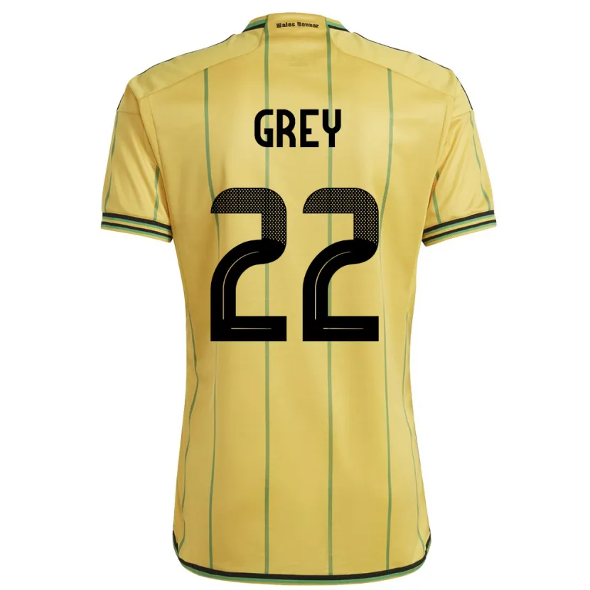 Danxen Enfant Maillot Jamaïque Mireya Grey #22 Jaune Tenues Domicile 24-26 T-Shirt