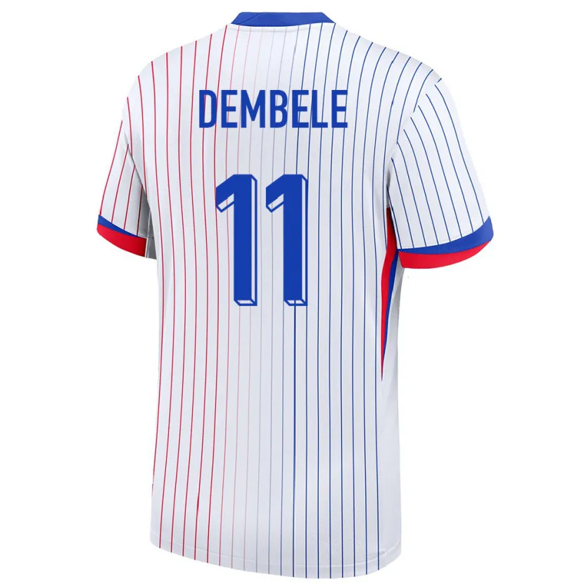Danxen Enfant Maillot France Ousmane Dembele #11 Blanc Tenues Extérieur 24-26 T-Shirt