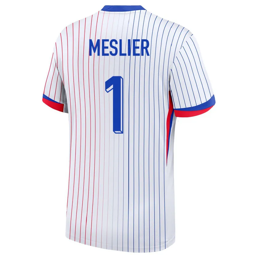 Danxen Enfant Maillot France Illan Meslier #1 Blanc Tenues Extérieur 24-26 T-Shirt