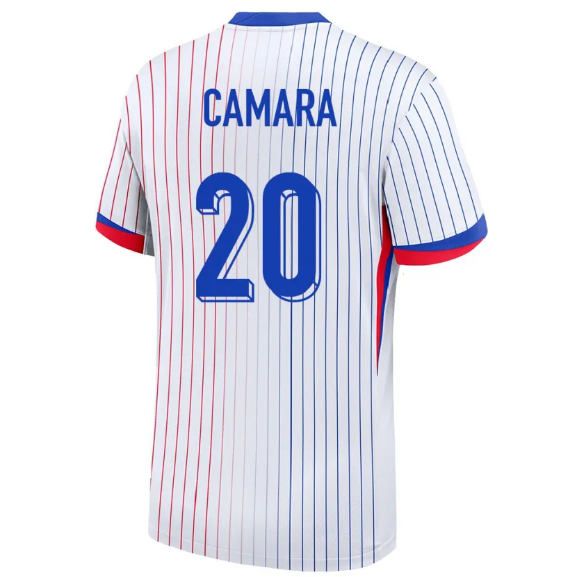 Danxen Enfant Maillot France Ousmane Camara #20 Blanc Tenues Extérieur 24-26 T-Shirt