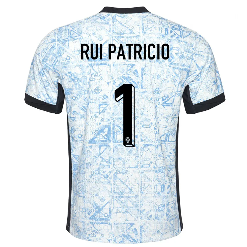 Danxen Enfant Maillot Portugal Rui Patricio #1 Bleu Crème Tenues Extérieur 24-26 T-Shirt
