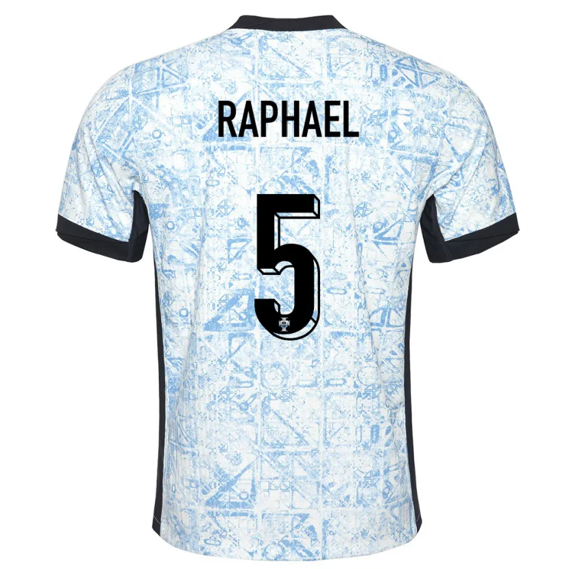 Danxen Enfant Maillot Portugal Raphael Guerreiro #5 Bleu Crème Tenues Extérieur 24-26 T-Shirt