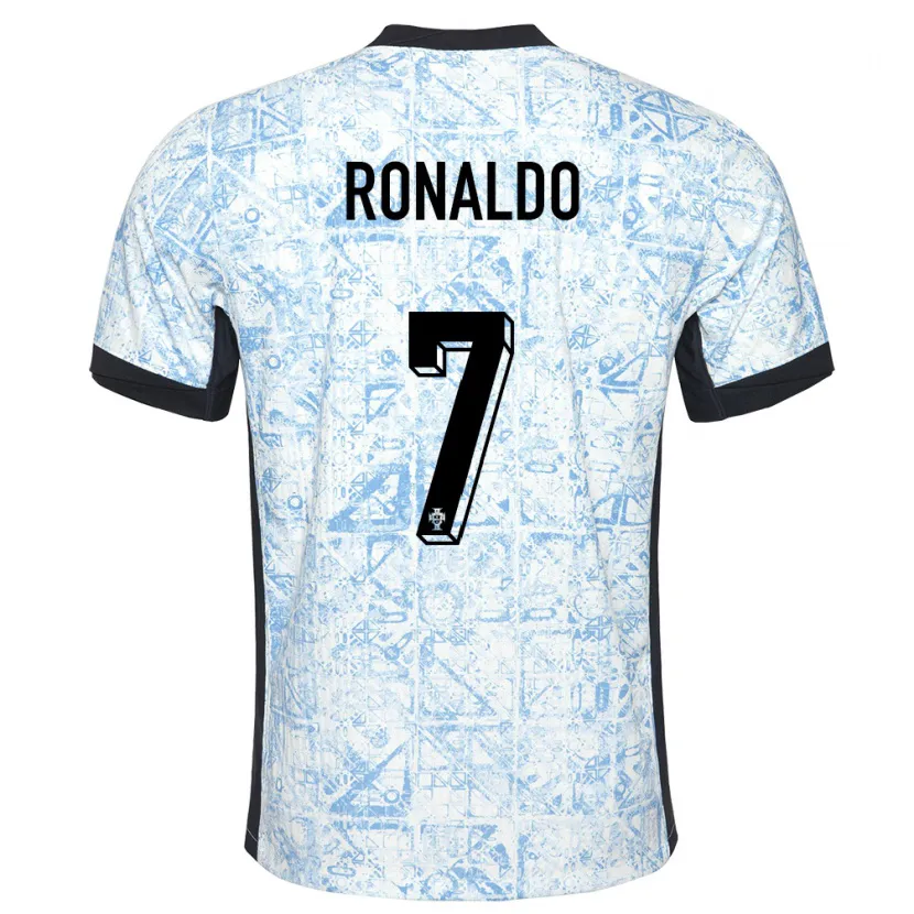 Danxen Enfant Maillot Portugal Cristiano Ronaldo #7 Bleu Crème Tenues Extérieur 24-26 T-Shirt
