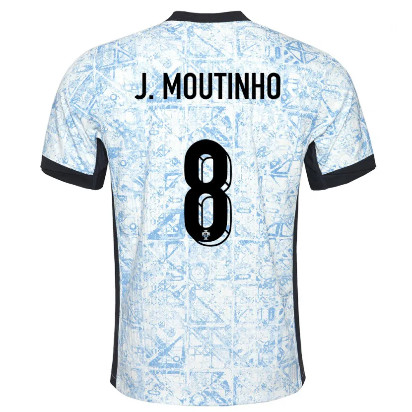 Danxen Enfant Maillot Portugal Joao Moutinho #8 Bleu Crème Tenues Extérieur 24-26 T-Shirt