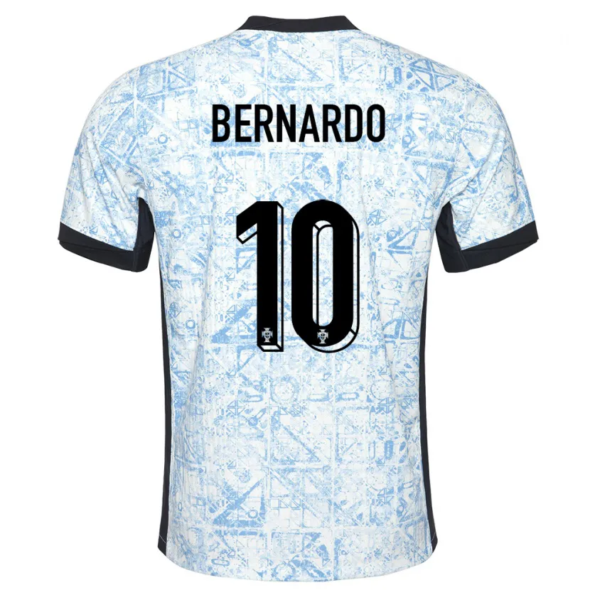 Danxen Enfant Maillot Portugal Bernardo Silva #10 Bleu Crème Tenues Extérieur 24-26 T-Shirt