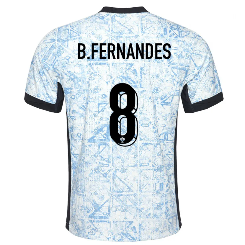 Danxen Enfant Maillot Portugal Bruno Fernandes #8 Bleu Crème Tenues Extérieur 24-26 T-Shirt