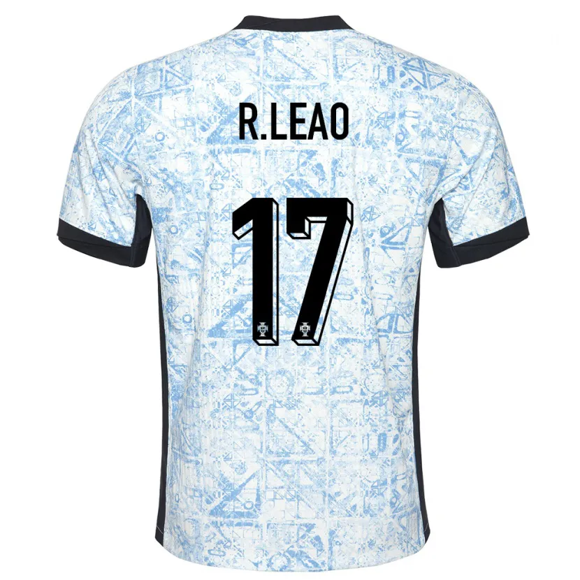 Danxen Enfant Maillot Portugal Rafael Leao #17 Bleu Crème Tenues Extérieur 24-26 T-Shirt