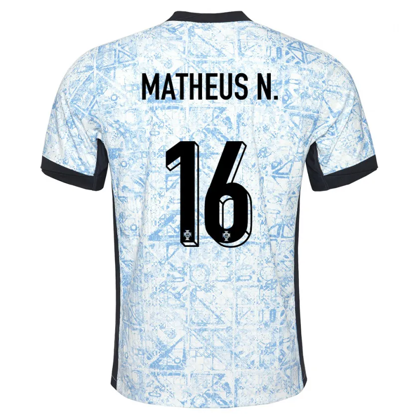 Danxen Enfant Maillot Portugal Matheus Nunes #16 Bleu Crème Tenues Extérieur 24-26 T-Shirt