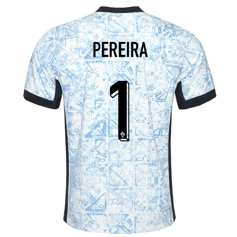 Danxen Enfant Maillot Portugal Ines Pereira #1 Bleu Crème Tenues Extérieur 24-26 T-Shirt