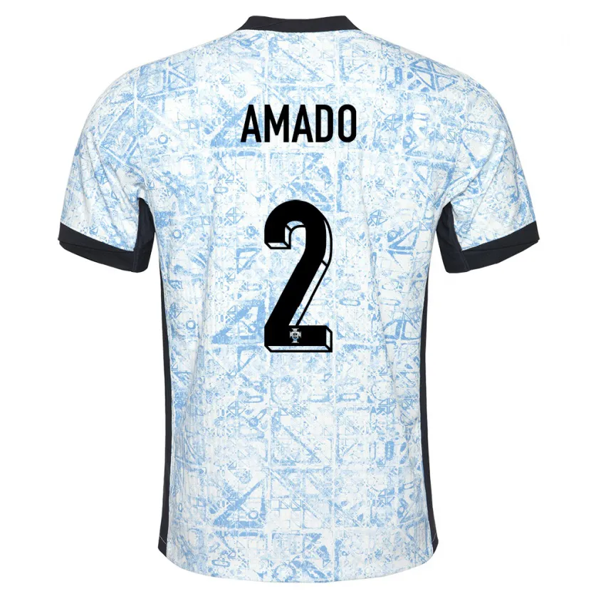 Danxen Enfant Maillot Portugal Catarina Amado #2 Bleu Crème Tenues Extérieur 24-26 T-Shirt