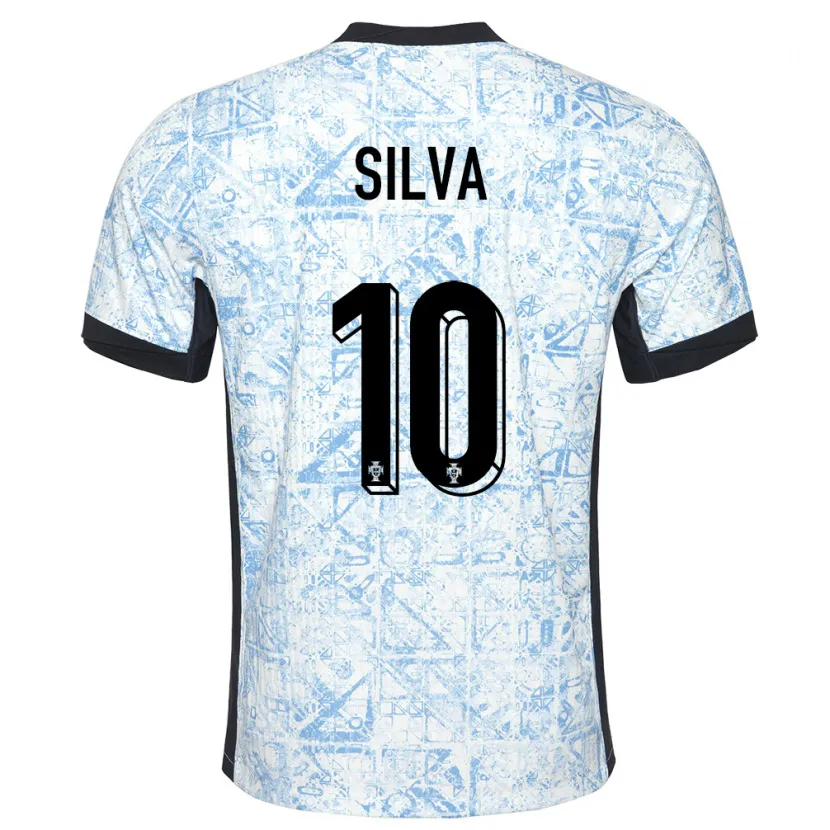 Danxen Enfant Maillot Portugal Jessica Silva #10 Bleu Crème Tenues Extérieur 24-26 T-Shirt