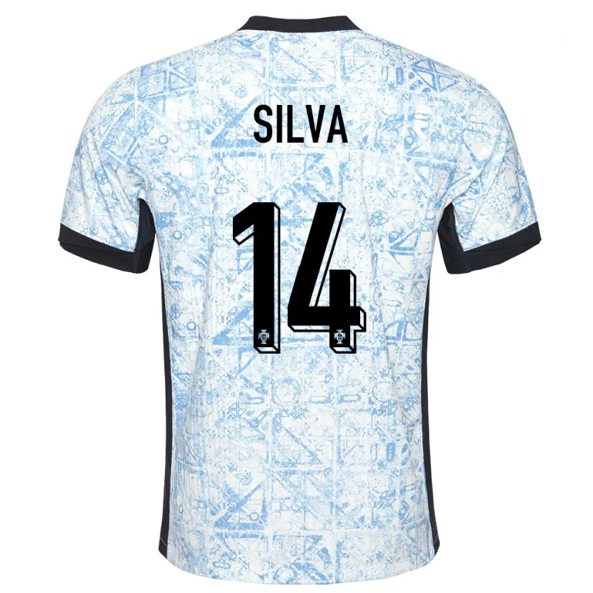 Danxen Enfant Maillot Portugal Dolores Silva #14 Bleu Crème Tenues Extérieur 24-26 T-Shirt