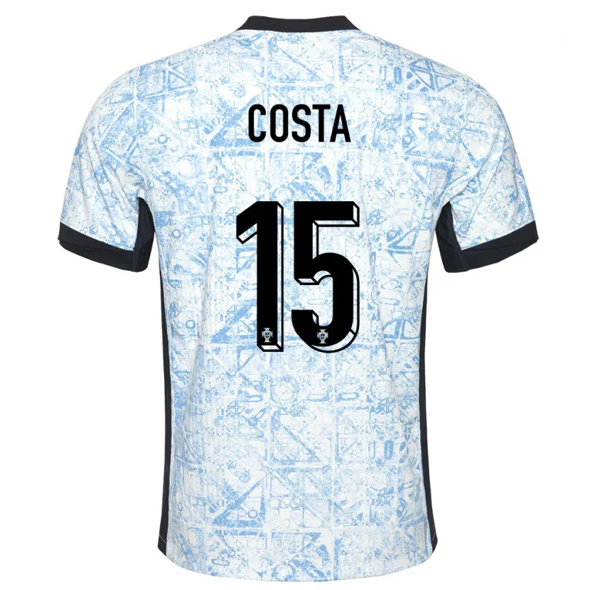 Danxen Enfant Maillot Portugal Carole Costa #15 Bleu Crème Tenues Extérieur 24-26 T-Shirt