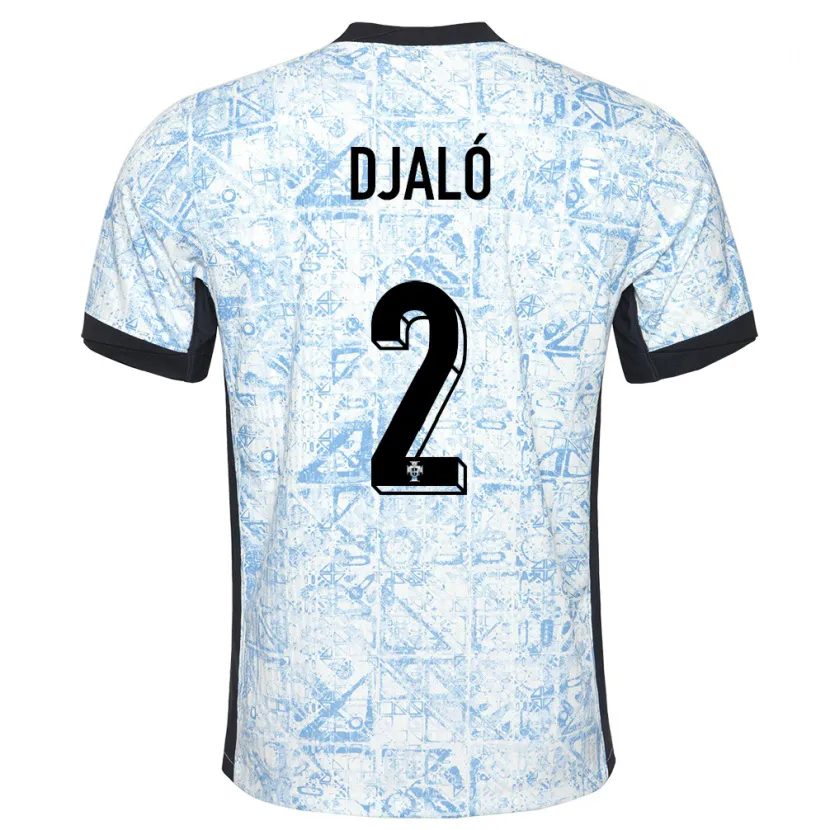 Danxen Enfant Maillot Portugal Tiago Djalo #2 Bleu Crème Tenues Extérieur 24-26 T-Shirt