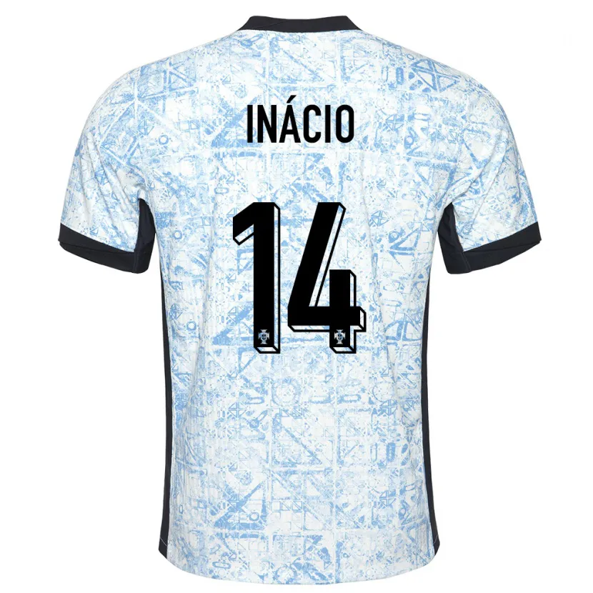 Danxen Enfant Maillot Portugal Goncalo Inacio #14 Bleu Crème Tenues Extérieur 24-26 T-Shirt