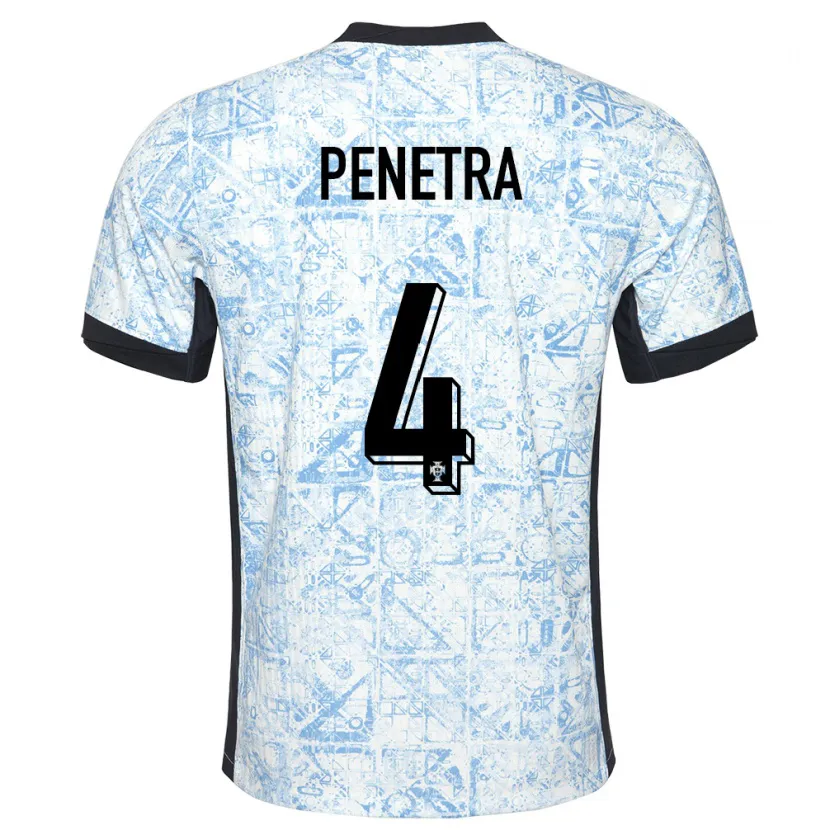 Danxen Enfant Maillot Portugal Alexandre Penetra #4 Bleu Crème Tenues Extérieur 24-26 T-Shirt