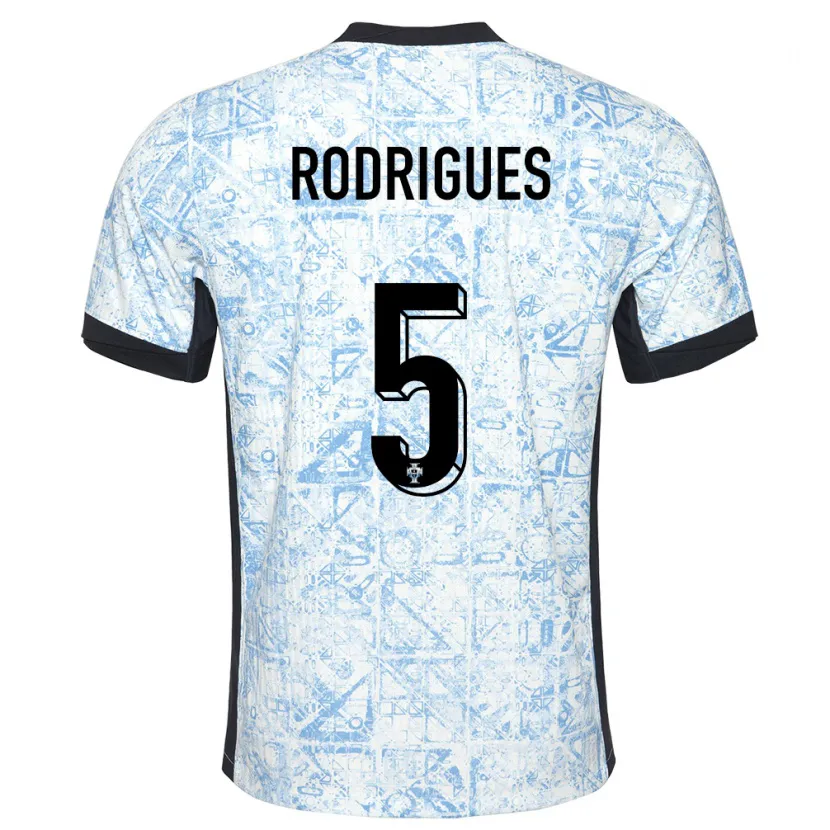 Danxen Enfant Maillot Portugal Rafael Rodrigues #5 Bleu Crème Tenues Extérieur 24-26 T-Shirt