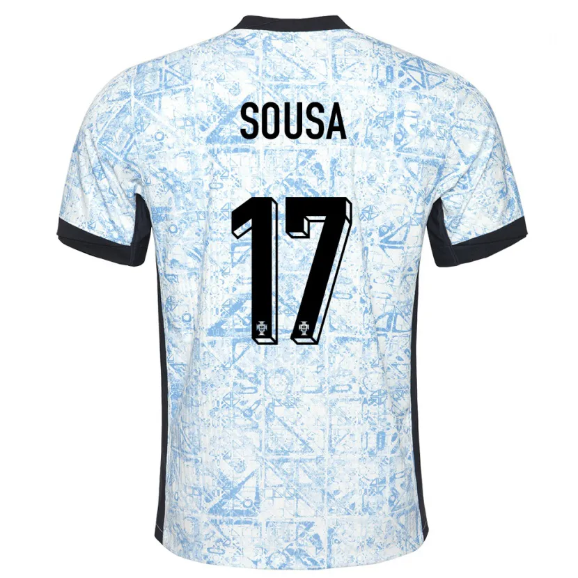 Danxen Enfant Maillot Portugal Vasco Sousa #17 Bleu Crème Tenues Extérieur 24-26 T-Shirt