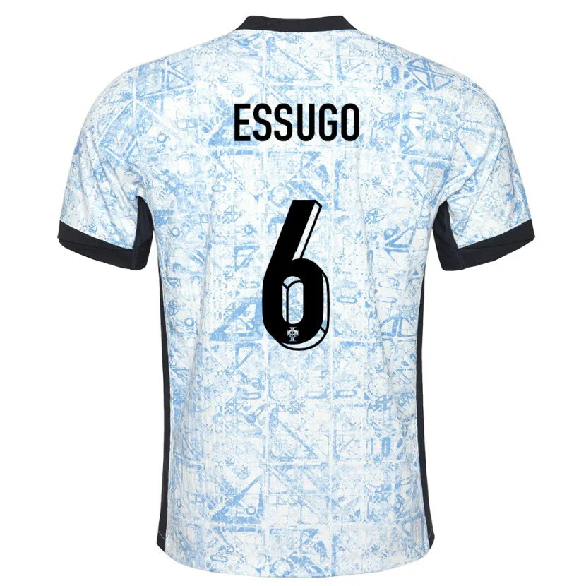 Danxen Enfant Maillot Portugal Dario Essugo #6 Bleu Crème Tenues Extérieur 24-26 T-Shirt
